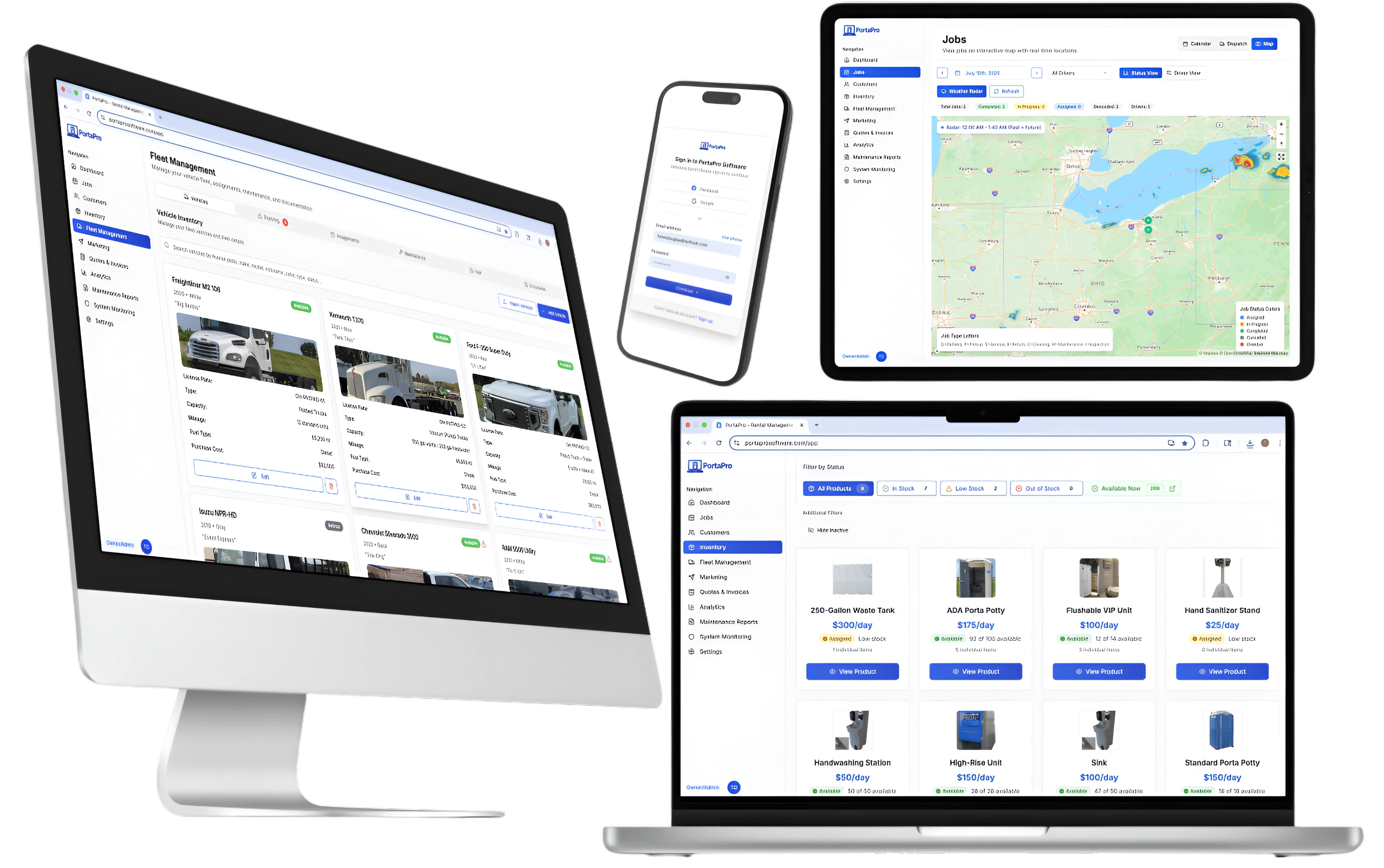 PortaPro software running on desktop, laptop, tablet and mobile devices